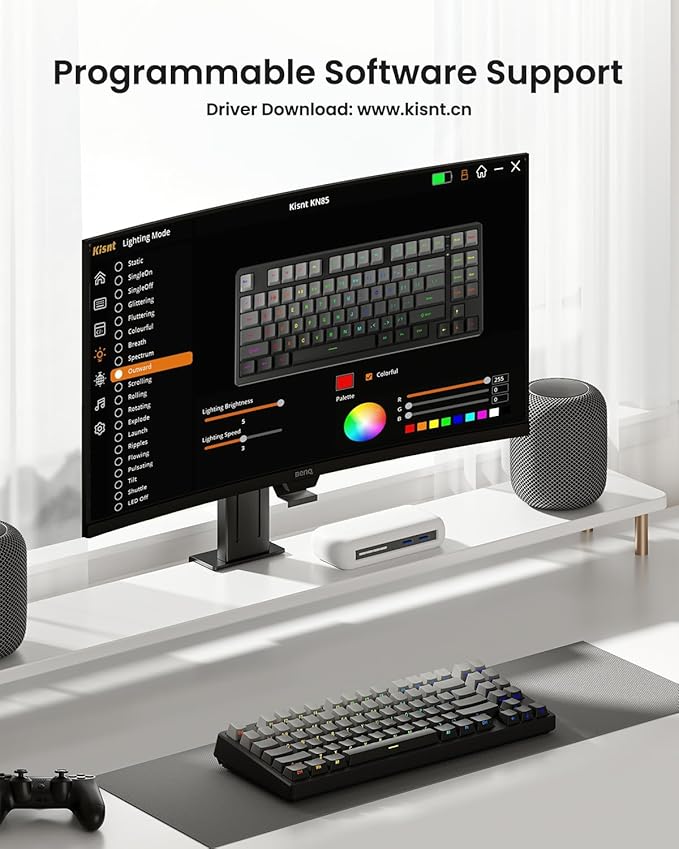 KN85 Wireless Mechanical Gaming Keyboard 75% Layout with RGB Backlit Custom Hot Swappable Creamy Sound Bluetooth/2.4GHz/USB-C Compatible with Windows/Mac/PC(Gradient Gray Side Printed)