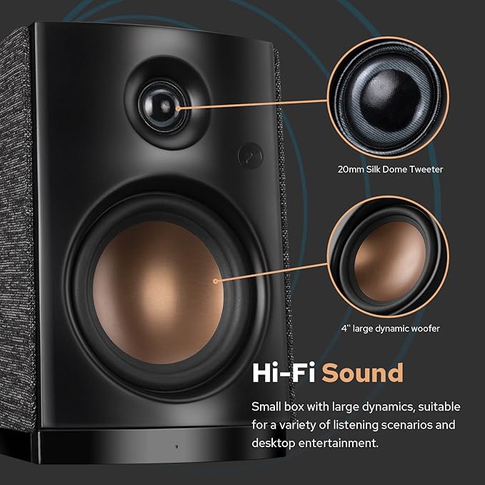 HiVi-Swans OS-10 HiFi Stereo Speakers Bluetooth 5.0 Active Computer Bookshelf Speakers - 4'' Dynamic Woofer Powered Desk Speakers 62w RMS with Touch Control for PC/Phone/TV - Black