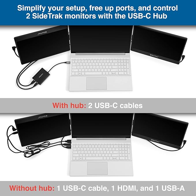 SideTrak USB-C Adapter Laptop Compatible Multi Charging Travel Friendly USB Type C with Pass-Through Power Black Compatible with SideTrak Solo and Swivel Triple Screen Monitors | WindowsOS Only