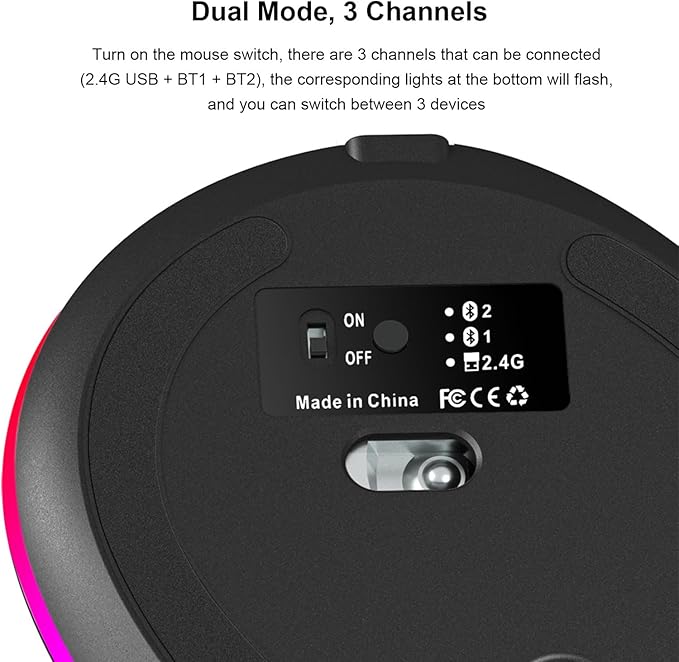 Ergonomic Bluetooth Wireless Vertical Mouse 3 Device Connection (BT1/BT2 + 2.4G USB) RGB 3200 DPI Type C Rechargeable Portable Cordless Optical Mice Reduce Wrist/Hand Strain for PC Computer Laptop