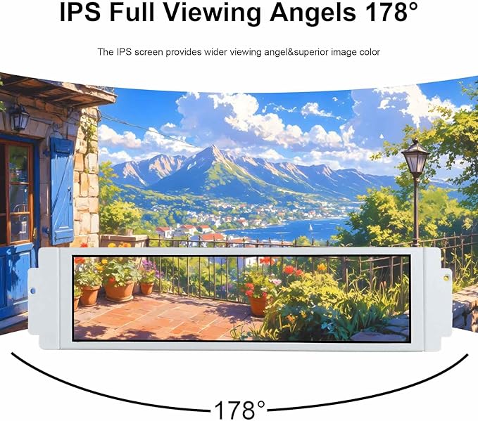 VSDISPLAY 9.1 Inch 462x1920 LCD Monitor Small Stretched Bar Display for D32 Computer PC Case Infront Screen CPU GPU RAM Temperature DataWhite