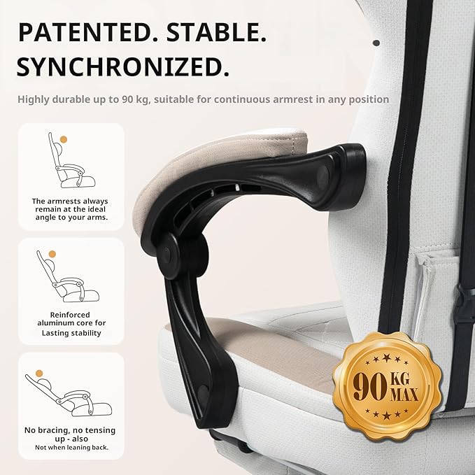 Dowinx Gaming Chair Breathable Fabric Game Chair with Gel Pad and Storage Bag Comfortable Gamer Chair with Pocket Spring CushionErgonomic Computer Chair with FootrestBeige