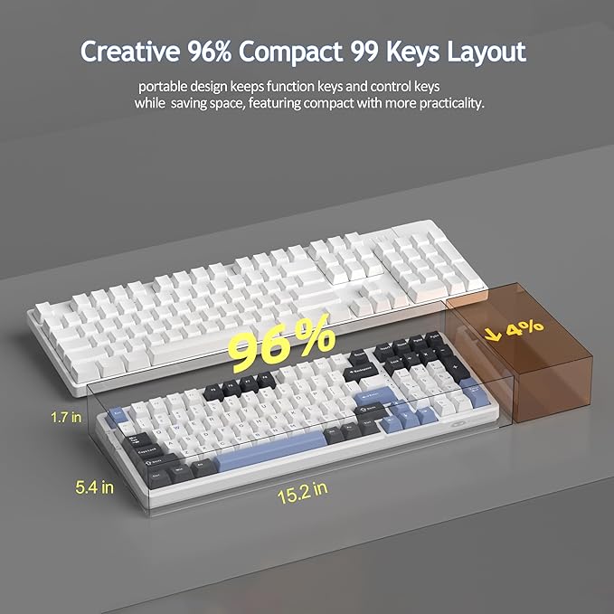 MageGee LIGHT100 Wireless Creamy Keyboard Gasket Structure Hot Swappable Tri-Mode 2.4G/USB-C/BT5.0 RGB Backlit Mechanical Gaming Keyboard for Win/Mac/PC PBT Keycap 4000mAh Battery Blue