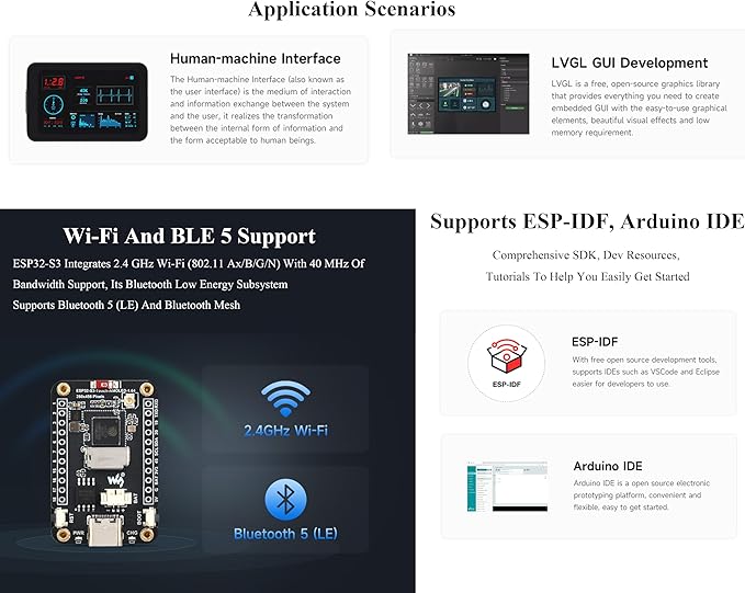 ESP32-S3 1.64inch AMOLED Touch Display Development Board 280x456 QSPI Interface Onboard Accelerometer and Gyroscope Sensor and Other Interfaces ESP32 with Display