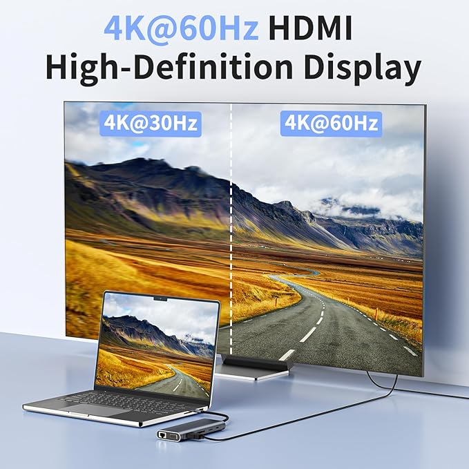 Laptop Docking Station 12-in-1 USB C Hub – HDMI 4K@60Hz (Single Display) Dual Display HDMI + VGA (1080p Shared Bandwidth) 100W PD Ethernet USB 3.0 SD/TF Audio for MacBook Dell HP Lenovo