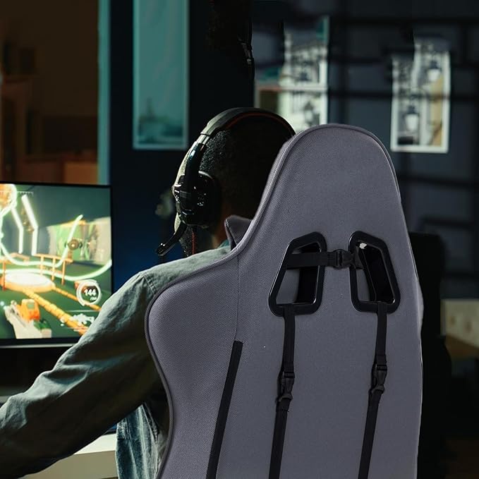 Gaming Chair Video Game Chair with Retractable Footrest and Lumbar Support High Back Ergonomic Computer Chair Adjustbale Height Backrest 4D Armrest (Grey)