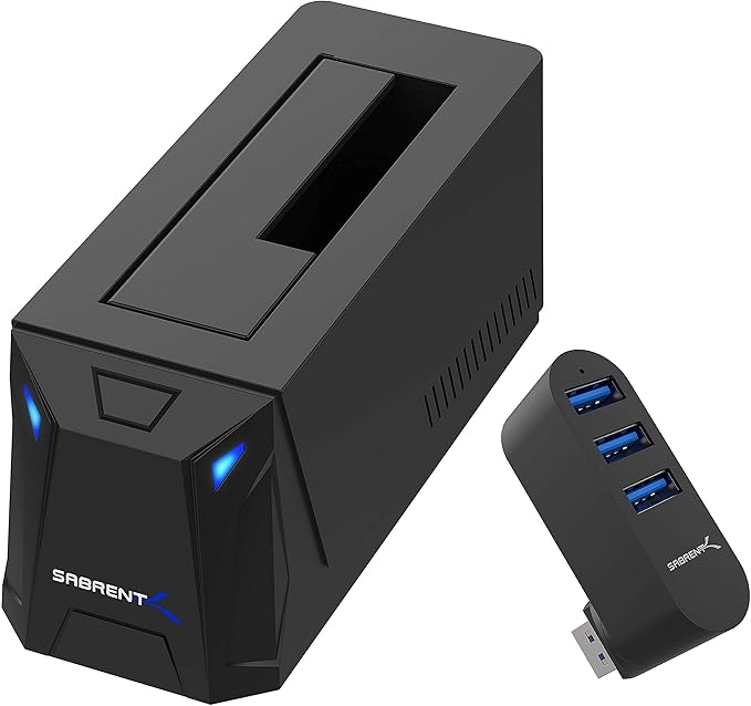 SABRENT USB 3.0 to SATA External Hard Drive Docking Station + Premium 3-Port Aluminum Mini USB 3.0 Hub