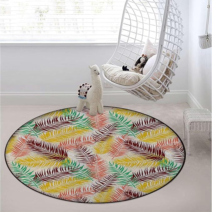 Magenta Round Chair CushionFloor mat Hardwood Floor Protection mat for Office and Home Computer Chairs Feathers Boho Pattern Repeating Sixties Diameter 59 in