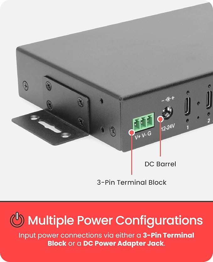 Gearmo Rugged 16 Port USB 3.2 Gen 2 Type-C Hub 10Gbps Rack Mount ESD Surge Protection
