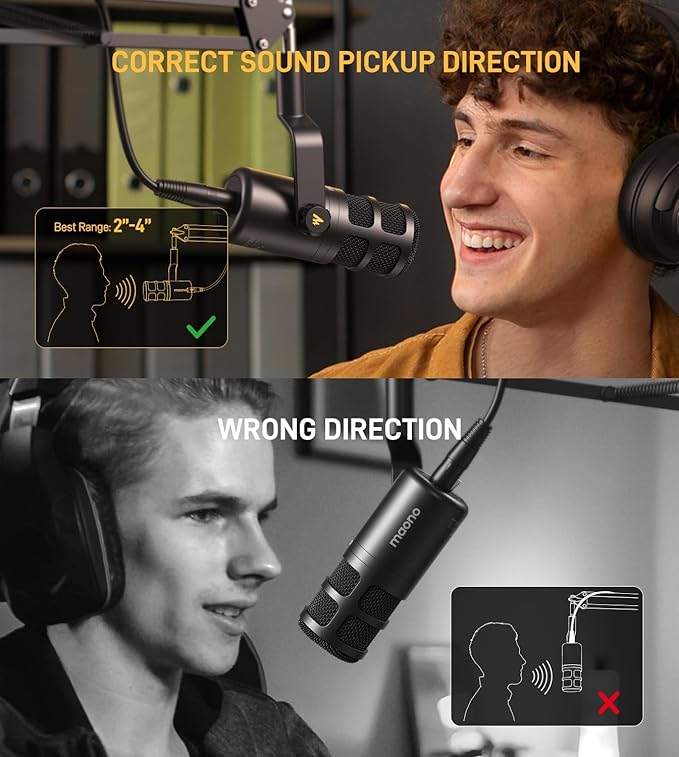 MAONO XLR Podcast Dynamic Microphone Cardioid Studio Mic with Boom Arm for Vocal RecordingStreamingGaming Voice Isolation Technology Metal Mic Works for Audio Interface Mixer-PD100S