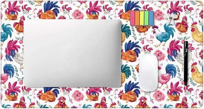 Chicken Flower Pattern Mouse Pad Non Slip Large Desk Keyboard Mat Gaming Protection Pad 16X29.5 Inch