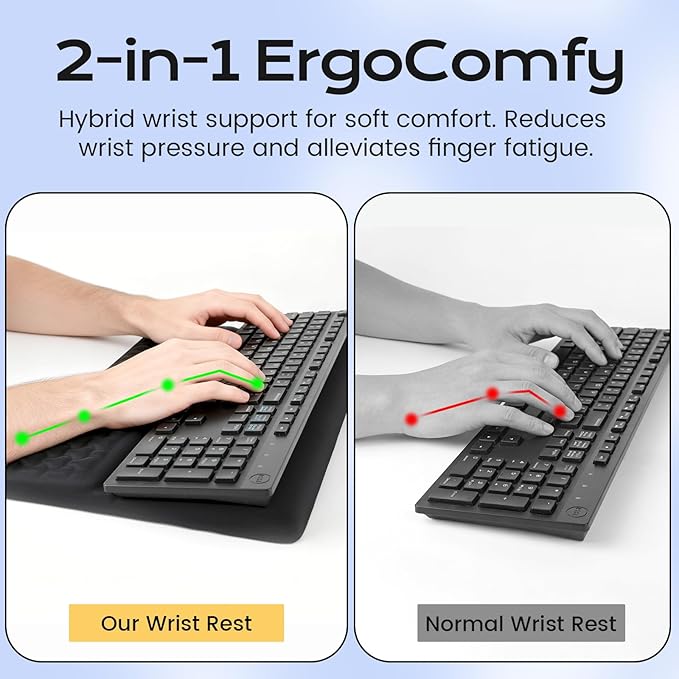 Keyboard Wrist Rest with Ergonomic Height - Computer Keyboard Stand &amp Soft Cushioned Pad for Wrist Pain Relief - Non-Slip Typing Support for Office Gaming &amp Home (Black)