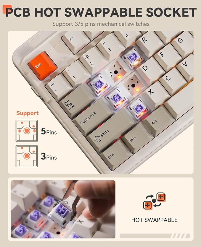 DAREU EK98pro Wireless Mechanical KeyboardTri-Mode BT/2.4GHz/USB-C Creamy Gaming Keyboard with Number PadPre-lubed Linear SwitchesGasket StructureHot Swappable CustomRGB Backlit for Win/Mac