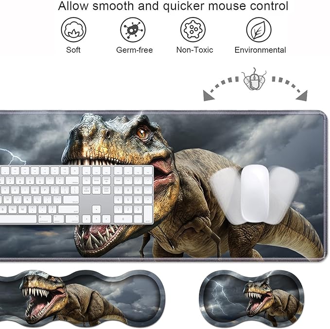 Ergonomic Keyboard Wrist Rest &amp Mouse Pad Wrist Rest Set Large XXL Gaming Desk Mat 31.5x 11.8 with Memory Foam Easy Typing Pain Relief for Office &amp Home Dinosaur