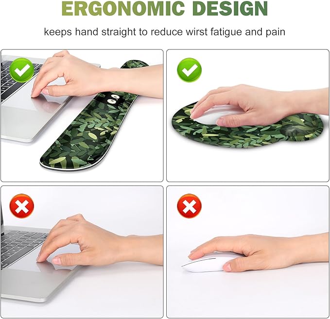 Large Desk Mat Cute Anime Cats Gaming Mouse Pad Desk Pad Protector XXL Mousepad + Keyboard Wrist Rest+Mouse Wrist Rest+Coaster Set with Ergonomic Desk Pad for Home Office PC Computer Green Leaves