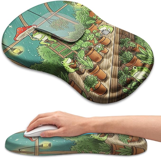 Ergonomic Mouse Pad Wrist Rest Carpal Tunnel Pain Relief Wrist Support Mousepad with Massage Bulge Memory Foam (Frog 11.8x7.9 in)