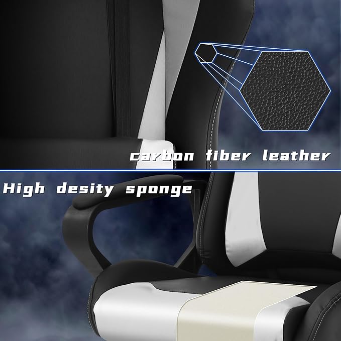 Gaming Chair ﻿White Ergonomic High Back Video Game Chairs Racing Style with Lumbar Support Headrest &amp Arms Gaming Chair for Adult Kids Heavy Duty Swivel Computer Chair for Office
