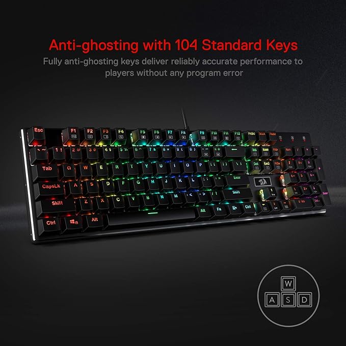 Redragon K556 RGB LED Backlit Wired Mechanical Gaming Keyboard 104 Keys Hot-Swap Mechanical Keyboard w/Aluminum Base Upgraded Socket and Noise Absorbing Foams Quiet Linear Red Switch