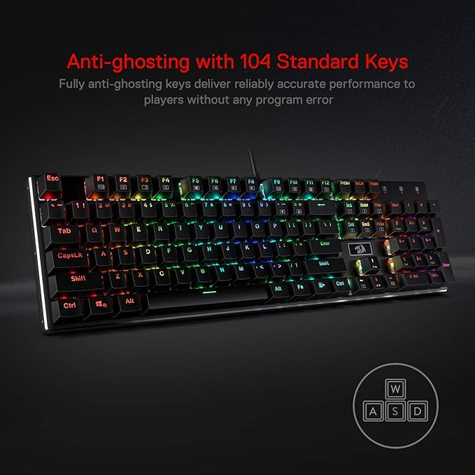 Redragon K556 RGB LED Backlit Wired Mechanical Gaming Keyboard 104 Keys Hot-Swap Mechanical Keyboard w/Aluminum Base Upgraded Socket and Noise Absorbing Foams Soft Tactile Brown Switch