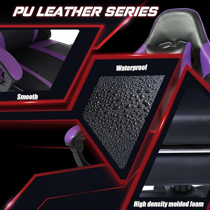 Video Game Chairs for Adults PU Leather Gaming Chair with Footrest 360°Swivel Adjustable Lumbar Pillow Gamer Chair Comfortable Computer Chair for Heavy People Orange
