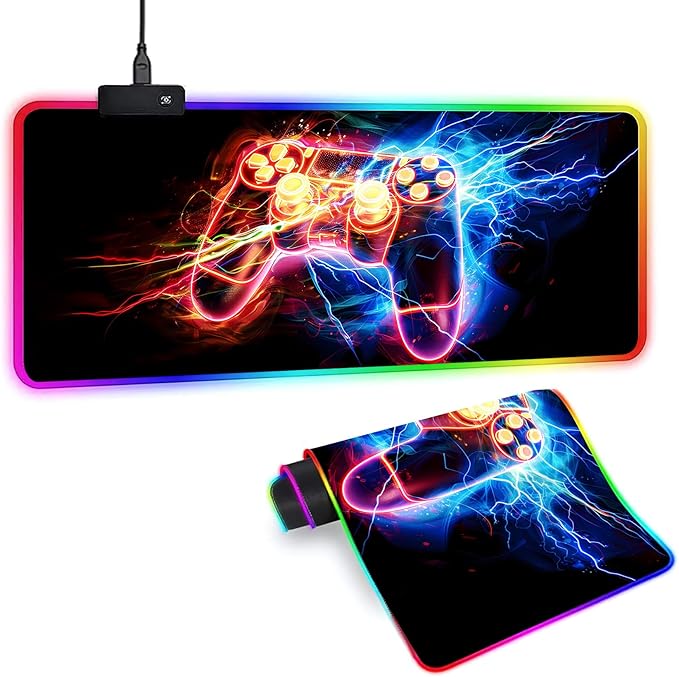 XL Led Gaming Mouse Pad with 14 Light Modes - Light Up Gamer Mouse Pad31.5 x 11.8in Non-Slip Gamepad Style RGB Large Gamer MousepadBlack Long Glowing Gaming Accessories for DeskWaterproof