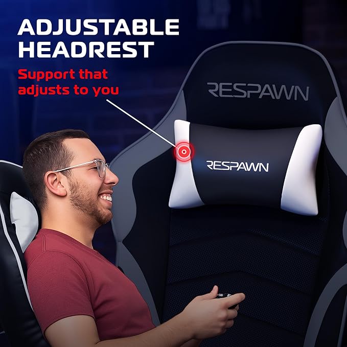 RESPAWN 900 Console Gaming Recliner with Footrest and Lumbar Support - Comfortable Ergonomic Gaming Chair with Headrest No Wheels Reclining Heavy Duty Racing Style Video Game Chairs - White