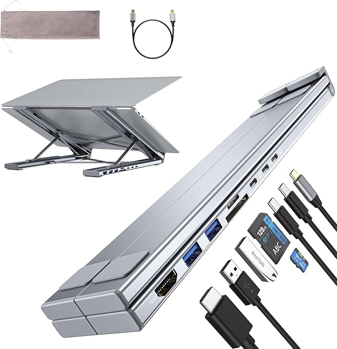 Laptop Docking Station Stand 8 in 1 USB C Hub HDMI Portable Laptop Stand with USB Ports USB C Multiport Adapter USBC Dock Station Computer Holder for MacBook Pro/Air Dell HP Lenovo ASUS