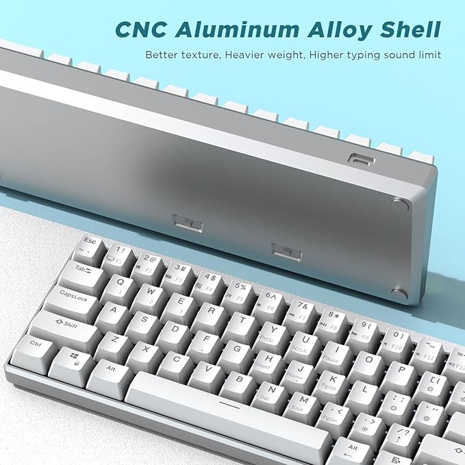 RK ROYAL KLUDGE 60% Mechanical Keyboard RK61 Pro Wired Gaming Keyboard Aluminum Frame Programmable RGB Backlit 61 Keys Ultra-Compact Gateron Brown Switch White