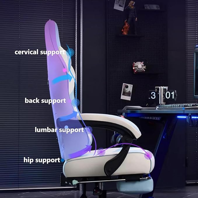 Office Gaming Chair with Footrest Leather Office Desk Chair Ergonomic Computer Chairs with Headrest High Back 360° Swivel Game Chairs (Size:Height 120-129CMColor:Red)