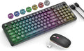 Black Light Up Keyboard and Mouse WirelessCute 2.4Ghz Cordless Rechargeable Transparent Backlit Keyboard15 Backlight EffectsVolume KnobRGB Mouse with 3 DPI for Mac Computer PC Laptop Desktop iPad