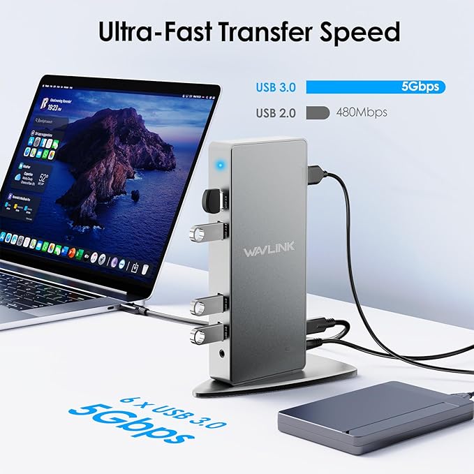 DisplayLink Docking Station Dual MonitorWAVLINK 14-in-1 USB-C/A Laptop Dock with 2x5K HDMI2x5K DP1000Mbps Ethernet6 USB 3.0Audio&ampMicfor New MacBook Neo M1/M2/IntelDellHPSurface Pro
