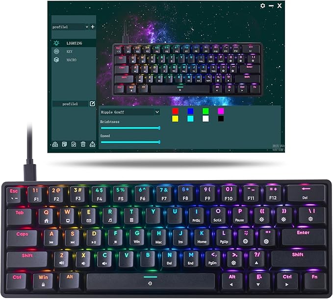 CHONCHOW Mechanical Keyboard 61 Keys Gaming RGB USB Wired Red Switch Programmable Ultra-Compact Keypad Compatible with Windows 7/8/10 iMac Xbox one X Ps4(Blackred Switch)