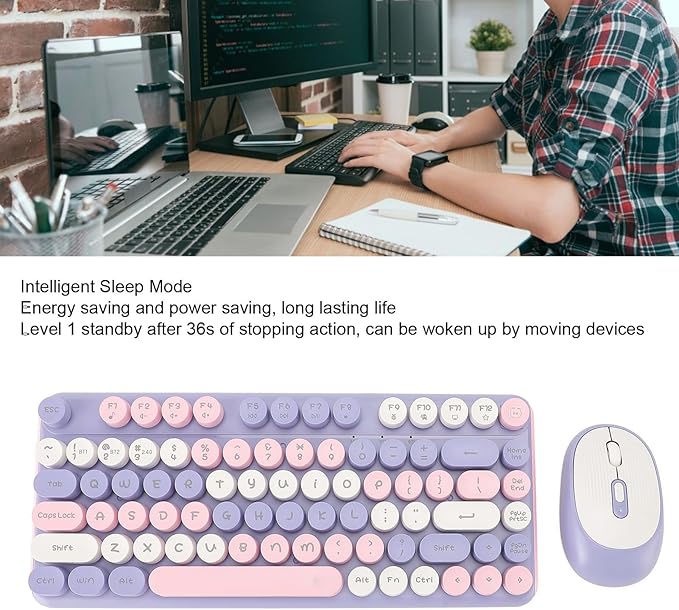 Mechanical Gaming Keyboard 2 - Modes 82 Keys Adjustable DPI Keyboard with Low Noise Mouse for Office Gaming BT / 2.4GHz (Violet)