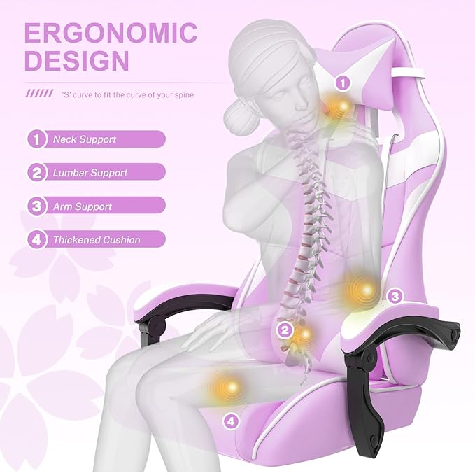Soontrans Light Purple Gaming Chair with FootrestLovely Cute Bunny Computer Gamer ChairKawaii Desk Chair for GranddaughterSisterGirlfriendWife and Love