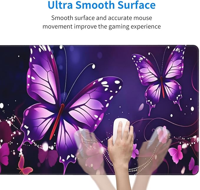 Purple Butterfly Desk Cover MatExtended Large Mouse PadComputer Laptop Mat Desk Decor for Office Game Home 30x16 Inch