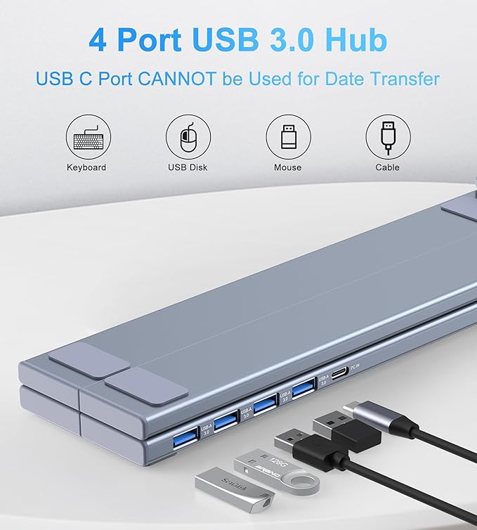 M61 USB C to USB Hub Portable Laptop Stand Aluminum 4 Ports USB3.0 Multiport Adapter Adjustable Laptop Docking Station Stand Compatible with MacBook Pro/Air Chromebook Keyboard Mouse HDD