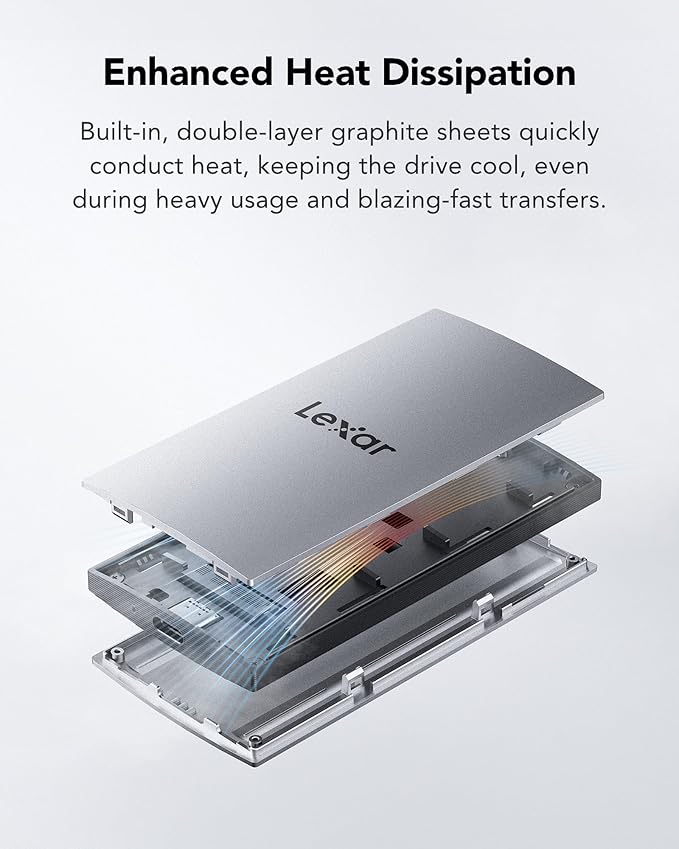 Lexar ES3 1TB External SSD USB 3.2 Gen2 Portable SSD PSSD Up to 1050MB/s Read 1000MB/s Write External Solid State Drive Compatible with iPhone 16/15 Series/Mac/PS5/XBOX/Laptop/PC Silver