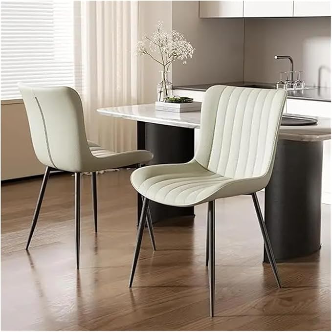 Adjustable Office Computer Chair with Armrest 2pcs No Armrests Leather Upholstered Kitchen Dining Chairs with Metal Frame(White)