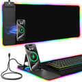 Mouse Pad with Foldable Phone Holder &amp Wireless Charger XL RGB Gaming Mousepad 31.5x11.8 Large Desk Mat for Keyboard Home Desk Pad with Dual Qi Charging Station | 11 Colors &amp 5 Modes | Wat