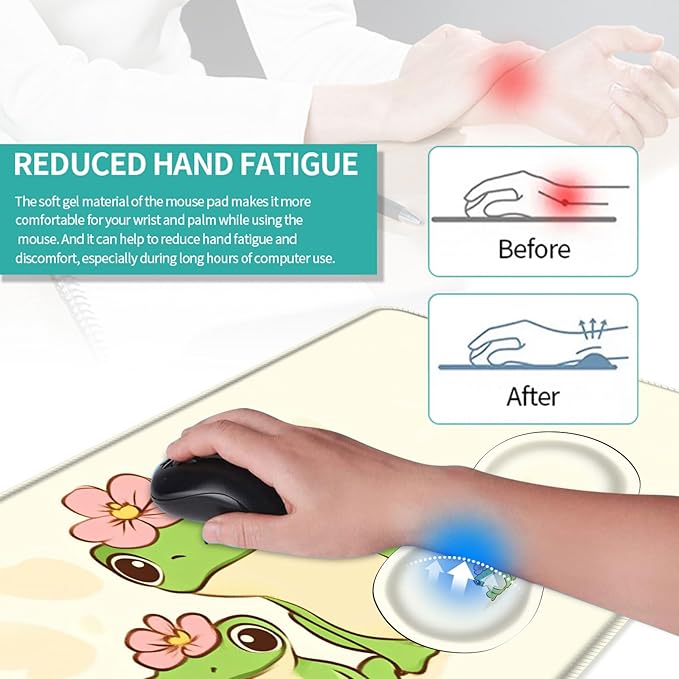 Keyboard Mouse Pad Set Extended Gaming Mouse Pad+Ergonomics Keyboard Wrist Rest Support Memory Foam Easy Typing Pain Relief 4Pcs XL Ultra Thick Desk MatMother Baby Frog with Flower