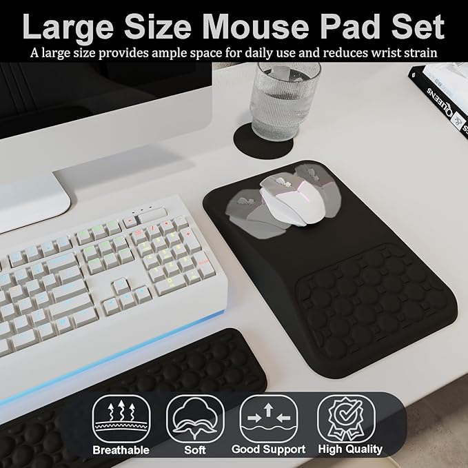 Ospelelf Keyboard Wrist Rest Ergonomic Mouse Pad with Wrist Rest Arm Wrist Rest for Computer Office and GamingBlack