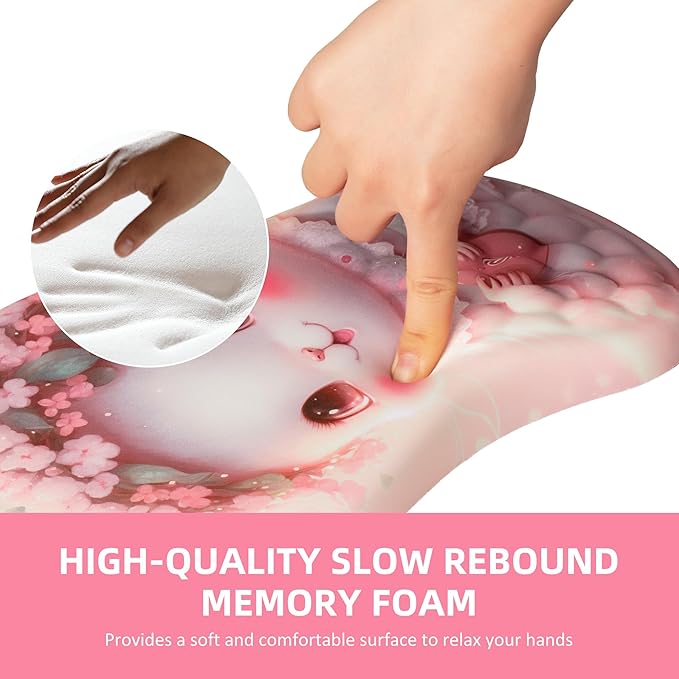 Ergonomic Mouse Pad with Wrist Support - Cute &amp Cure &amp Classic Mousepad with Wrist Rest for Carpal Tunnel Durability Wrist Rest for Mouse Day Use (Rabbit)