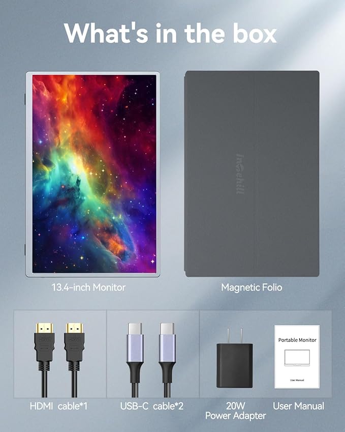 Intehill 4K Portable Monitor for Laptop 3840x2400 Portable IGZO Display 16:10 100% sRGB USB-C HDMI External Display with Speakers Travel Monitor Second Screen with Magnetic Protective Cover U13NA