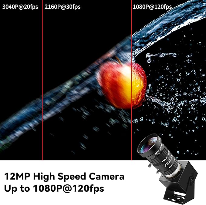 4K USB Webcam 1080P@120fps High Speed Camera With CS-Mount 5-50mm 10X Telephoto Zoom Manual Lens 12MP Close-Up Capability OpenCV Compatible Plug-and-Play for Live StreamingIndustrial Projects