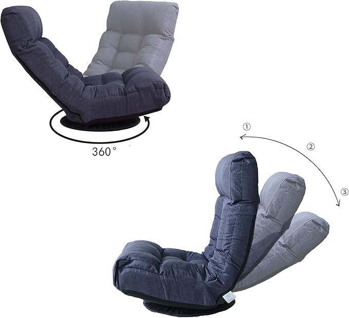 Yoglad Japanese Style Chaise Lounge Sofa Chair Floor Gaming Chair Lazy Sofa for Reading Game Meditating 3 Adjustable Positions with Comfortable BackrestNavy Blue (Navy Blue+Ottoman)