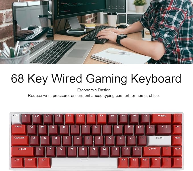 Zunate 68 Key Wired Mechanical Keyboard RGB Backlit Mechanical Gaming Keyboard with Red Switch Ergonomic for Computer with USB Port Type C Wired RGB Multiple Lighting Modes