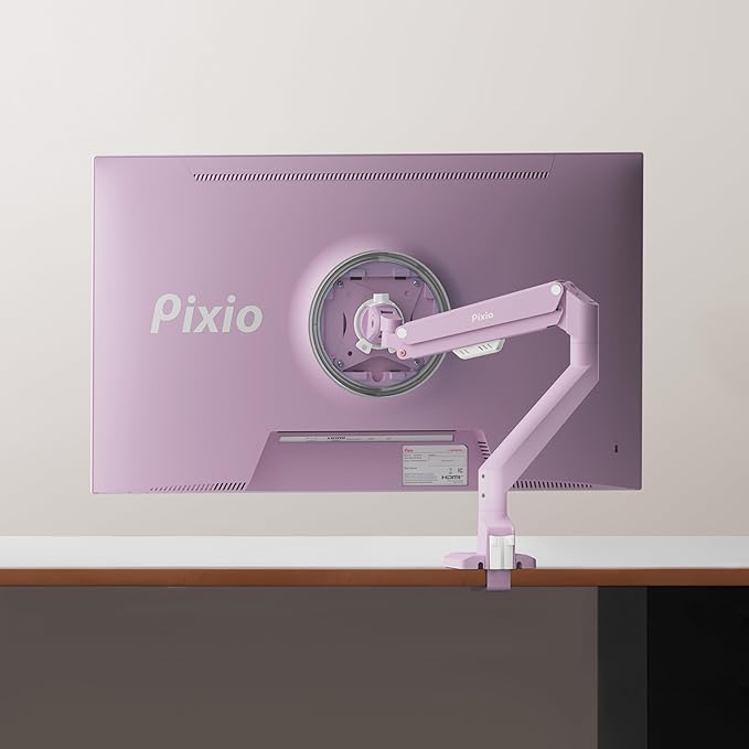 Pixio PXC248WAVE Pink 24 inch 200Hz Refresh Rate FHD 1080p Resolution 1500R Curve Fast VA Panel 1ms GTG Response Time HDR Curved Gaming Monitor and PS1S Wave Pink Single Monitor Arm - Fits up to 32 in