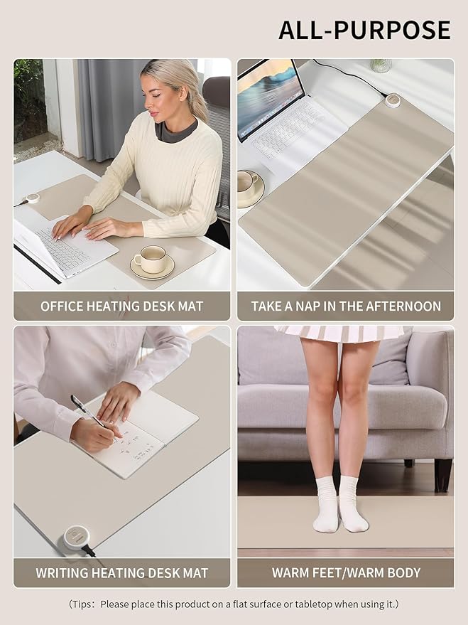 Heated Desk Pad 31.5×13 Inch - 3-Speed Touch Control Large Heated Mouse Mat with 3-Hour Auto Shut-Off Non-Slip Silicone Eye Protection Warm Desk Mat for Office and Home (Light Gray)