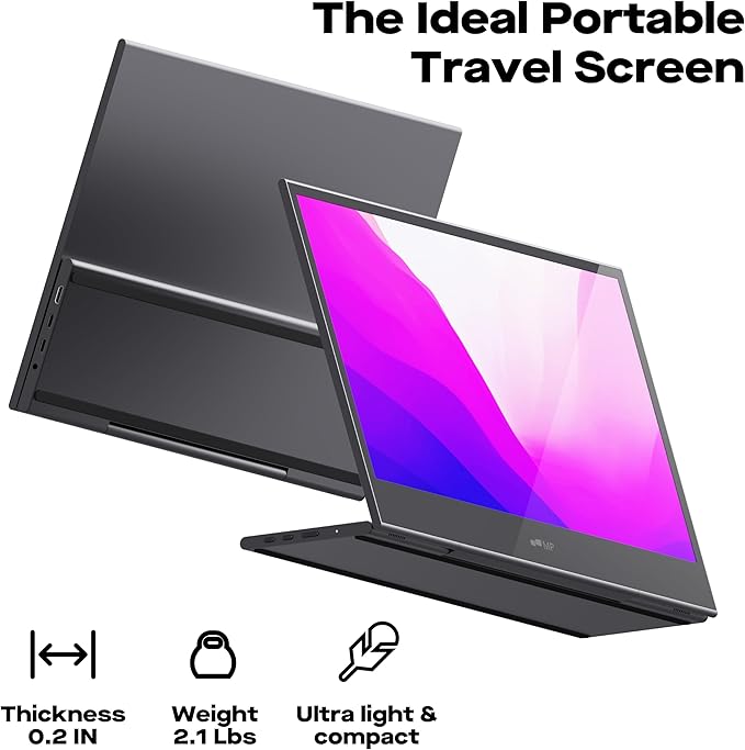 MP Mobile Pixels Glance Laptop Portable Monitor 16 Inch 1080P FHD Display USB-C/HDMI Portable Monitors Travel Monitor with Dual Speakers for macOS/Windows/DeX
