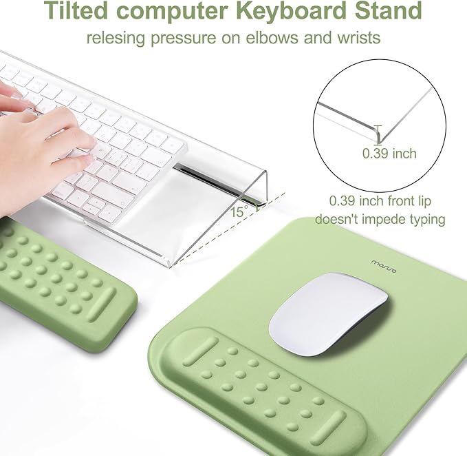 MOSISO Computer Keyboard Stand&ampWrist Rest Support for Keyboard &ampMouse Pad Set Ergonomic Massage Wrist Rest Set Easy Typing Working Acrylic Clear Stand for Office Home Sage Green